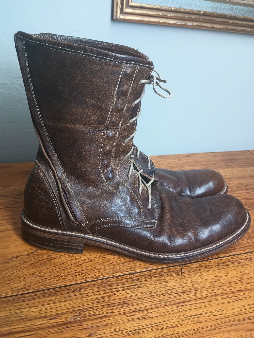 Aere Forte Made In Italy Brown Leather Lace-Up Work Boots